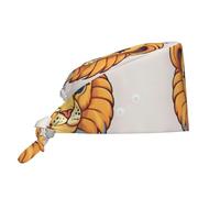 CNTDBU Berretto da lavoro con piccolo leone con bottoni, morbido cappello da chef per pulizia cucina, cappello regolabile per spa salone di bellezza, cappello unisex con fascia per il sudore, nero