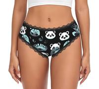 CNTDBU Bikini da donna bianco e nero con faccia di panda in pizzo nero, mutandine morbide elasticizzate a vita bassa, slip hipster traspiranti senza cuciture per l'uso quotidiano, Nero , S