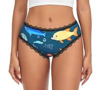 CNTDBU Bikini da donna blu subacqueo mondo dei pesci in pizzo nero mutandine morbide elasticizzate a vita bassa, slip hipster traspiranti senza cuciture per l'uso quotidiano, Nero , L