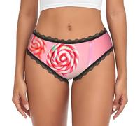 CNTDBU Bikini da donna colorato lecca-lecca in pizzo nero, mutandine morbide elasticizzate a vita bassa, slip hipster traspiranti senza cuciture per l'uso quotidiano, Nero , S