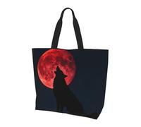 CNTDBU Blood Moon Wolf - Borsa larga da donna, leggera, impermeabile, riutilizzabile, con tasca interna, per lavoro e viaggi