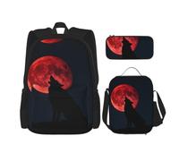 CNTDBU Blood Moon Wolf - Set 3 in 1 con zaino da viaggio per pendolari, borsa termica per il pranzo da lavoro, con custodia per laptop