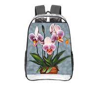 CNTDBU Blooming Orchids - Zaino trasparente da 40,6 cm, in PVC, approvato dallo stadio, tasca frontale con stampa su tutta la superficie, zaino da viaggio leggero unisex