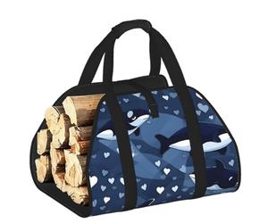 CNTDBU Blue Killer Whale - Borsa per legna da ardere in tela resistente, impermeabile, con manici imbottiti