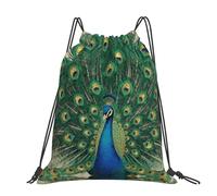 CNTDBU Borsa a sacco con coda di pavone dorata, grande, impermeabile, leggero, per palestra, sport, casual, con coulisse, per viaggi ed escursioni