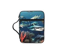 CNTDBU Borsa a secchiello con manici e scritta "Sharks Under The Sea Bible Study", organizer impermeabile per viaggi in chiesa, portapenne, tasca per tablet, diario