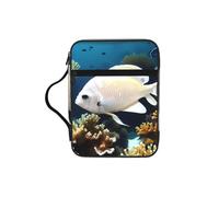 CNTDBU Borsa a secchiello per studio biblico con manici e motivo pesce bianco-dorato, organizer impermeabile per viaggi in chiesa, portapenne, tasca per tablet, diario