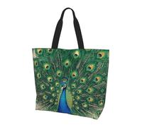 CNTDBU Borsa a tracolla grande con coda di pavone dorata, da donna, leggera, impermeabile, riutilizzabile, con tasca interna, per lavoro e viaggi