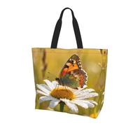 CNTDBU Borsa a tracolla grande con crisantemi e farfalle, da donna, leggera, impermeabile, riutilizzabile, con tasca interna, per lavoro e viaggi