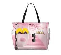 CNTDBU Borsa da viaggio da spiaggia con scala in fiore di ciliegio rosa, grande capacità, impermeabile, con 7 tasche, borsa oversize per palestra e campeggio, leggera e pieghevole