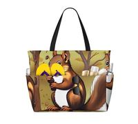 CNTDBU Borsa da viaggio da spiaggia con scoiattolo che mangia noci, borsa da viaggio impermeabile con 7 tasche, borsa oversize per palestra e campeggio, leggera e pieghevole