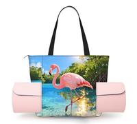 CNTDBU Borsa da yoga da donna, con fenicotteri nella foresta, grande borsa da palestra con supporto per tappetino da yoga, borsa a tracolla leggera per allenamento, viaggi, spiaggia