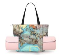 CNTDBU Borsa da yoga da donna con mappa del mondo dei cartoni animati, grande borsa da palestra con supporto per tappetino da yoga, borsa a tracolla leggera per allenamento, viaggi, spiaggia