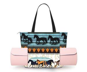 CNTDBU Borsa da yoga da donna con motivo a strisce di cavalli, grande borsa da palestra con supporto per tappetino da yoga, borsa a tracolla leggera per allenamento, viaggi, spiaggia