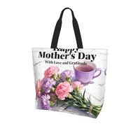 CNTDBU Borsa larga da donna con bouquet per la festa della mamma, borsa per la spesa leggera, impermeabile, riutilizzabile, con tasca interna, per lavoro e viaggi