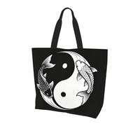 CNTDBU Borsa larga da donna TaiChi con tracolla grande nera e bianca, borsa per la spesa, leggera, impermeabile, riutilizzabile, con tasca interna, per lavoro e viaggi