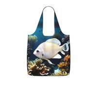 CNTDBU Borsa per la spesa a forma di pesce bianco-dorato, leggera, riutilizzabile, pieghevole, per generi alimentari, zaino da viaggio con coulisse, per lavoro e palestra