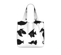 CNTDBU Borsa per la spesa a forma di pesce bianco e nero, leggera, riutilizzabile, per generi alimentari, zaino da viaggio da 25 l, con coulisse, per lavoro e palestra