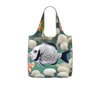 CNTDBU Borsa per la spesa a forma di pesce tropicale bianco, leggera, riutilizzabile, per generi alimentari, zaino da viaggio da 25 litri con coulisse, per lavoro e palestra