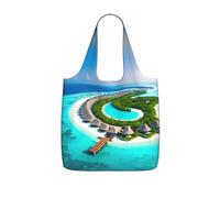 CNTDBU Borsa per la spesa con paesaggio delle Maldive, leggera, riutilizzabile, pieghevole, per generi alimentari, zaino da viaggio con coulisse, per lavoro e palestra