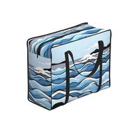 CNTDBU Borsa per la spesa resistente con motivo a onde che lappano alle rocce, impermeabile, riutilizzabile, con cerniera, borsa pieghevole per viaggi, picnic