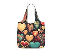 CNTDBU Borsa per la spesa ripiegabile con cuori colorati, leggera, riutilizzabile, per generi alimentari, zaino da viaggio da 25 litri con coulisse, per lavoro e palestra