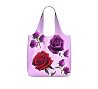 CNTDBU Borsa per la spesa ripiegabile con rose rosse e viola, leggera, riutilizzabile, per generi alimentari, zaino da viaggio con coulisse, per lavoro e palestra