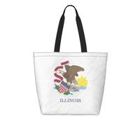 CNTDBU Borsa per la spesa riutilizzabile in Tyvek con bandiera dello stato dell'Illinois, leggera, pieghevole, in carta, impermeabile, durevole, ecologica, per shopping, lavoro, viaggi