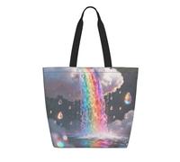 CNTDBU Borsa per la spesa riutilizzabile in Tyvek con cascata arcobaleno, leggera, pieghevole, in carta, impermeabile, resistente, ecologica, per shopping, lavoro, viaggi