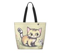 CNTDBU Borsa per la spesa riutilizzabile in Tyvek con gatto e farfalla, leggera, pieghevole, in carta, impermeabile, ecologica, per shopping, lavoro, viaggi