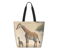 CNTDBU Borsa per la spesa riutilizzabile in Tyvek con giraffa madre e bambino, leggera, pieghevole, in carta, impermeabile, durevole, ecologica, per shopping, lavoro, viaggi