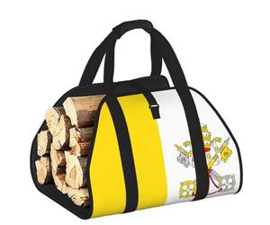 CNTDBU Borsa per legna da ardere con bandiera del Vaticano, borsa per legna in tela resistente, impermeabile, con manici imbottiti