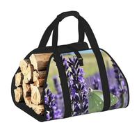 CNTDBU Borsa per legna da ardere con campo di farfalle e lavanda, in tela resistente, impermeabile, con manici imbottiti