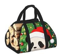 CNTDBU Borsa per legna da ardere con cappello da panda di Natale, in tela resistente, impermeabile, con manici imbottiti
