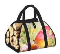 CNTDBU Borsa per legna da ardere con farfalle e fiori selvatici, in tela resistente, impermeabile, con manici imbottiti