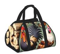 CNTDBU Borsa per legna da ardere con gallo e pollo, in tela resistente, impermeabile, con manici imbottiti