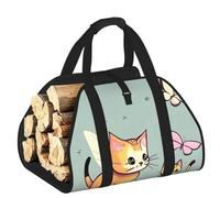 CNTDBU Borsa per legna da ardere con gattino, farfalla, in tela resistente, impermeabile, con manici imbottiti