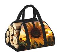 CNTDBU Borsa per legna da ardere con girasole e fattoria, in tela resistente, impermeabile, con manici imbottiti