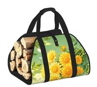 CNTDBU Borsa per legna da ardere con motivo a margherite, in tela resistente, impermeabile, con manici imbottiti