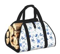 CNTDBU Borsa per legna da ardere con motivo floreale, in tela resistente, impermeabile, con manici imbottiti