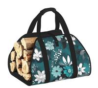 CNTDBU Borsa per legna da ardere con motivo floreale, in tela resistente, impermeabile, con manici imbottiti