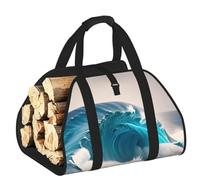 CNTDBU Borsa per legna da ardere in tela resistente, impermeabile, con manici imbottiti, motivo onde marine, colore: blu