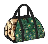 CNTDBU Borsa porta legna da ardere con coda di pavone, in tela resistente, impermeabile, con manici imbottiti