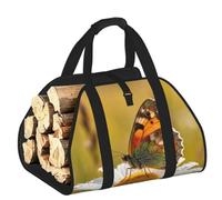 CNTDBU Borsa porta legna da ardere con crisantemi e farfalle, in tela resistente, impermeabile, con manici imbottiti