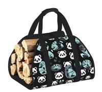CNTDBU Borsa porta legna da ardere con faccia di panda nera e bianca, in tela resistente, impermeabile, con manici imbottiti