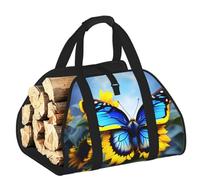 CNTDBU Borsa porta legna da ardere con farfalle blu girasole, resistente tela per legna, impermeabile, con manici imbottiti