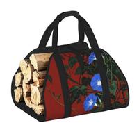 CNTDBU Borsa porta legna da ardere con fiori rossi e verdi, in tela resistente, impermeabile, con manici imbottiti