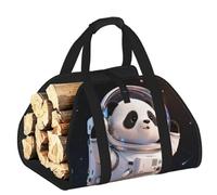 CNTDBU Borsa porta legna da ardere con motivo astronauta panda in tela resistente, impermeabile, con manici imbottiti