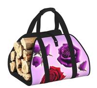 CNTDBU Borsa porta legna da ardere con rose rosse e viola, in tela resistente, impermeabile, con manici imbottiti