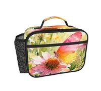 CNTDBU Borsa termica per il pranzo con farfalle e fiori di campo per uomini e donne, borsa termica per lavoro, ufficio, contenitore per il pranzo a tenuta stagna con tasca in rete per cibo